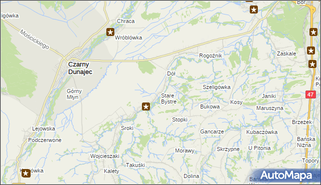 mapa Stare Bystre, Stare Bystre na mapie Targeo