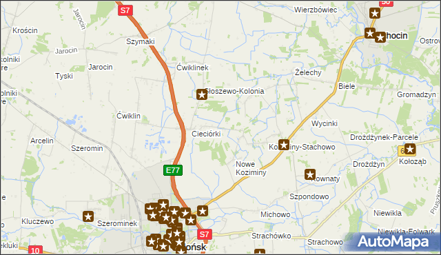 mapa Stare Koziminy, Stare Koziminy na mapie Targeo