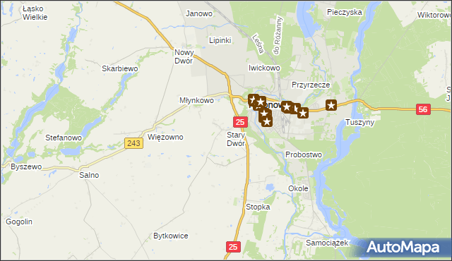 mapa Stary Dwór gmina Koronowo, Stary Dwór gmina Koronowo na mapie Targeo