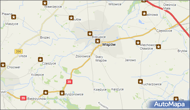 mapa Stary Wiązów, Stary Wiązów na mapie Targeo