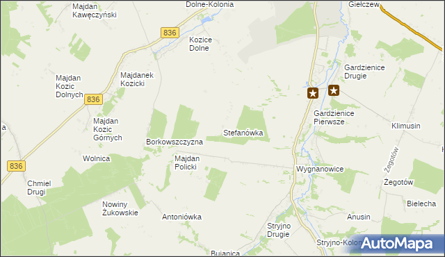 mapa Stefanówka gmina Piaski, Stefanówka gmina Piaski na mapie Targeo