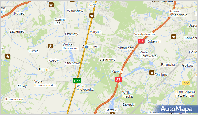 mapa Stefanowo gmina Lesznowola, Stefanowo gmina Lesznowola na mapie Targeo