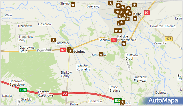 mapa Straszków gmina Kościelec, Straszków gmina Kościelec na mapie Targeo