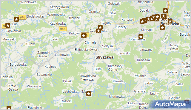 mapa Stryszawa, Stryszawa na mapie Targeo