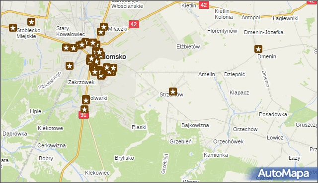 mapa Strzałków gmina Radomsko, Strzałków gmina Radomsko na mapie Targeo