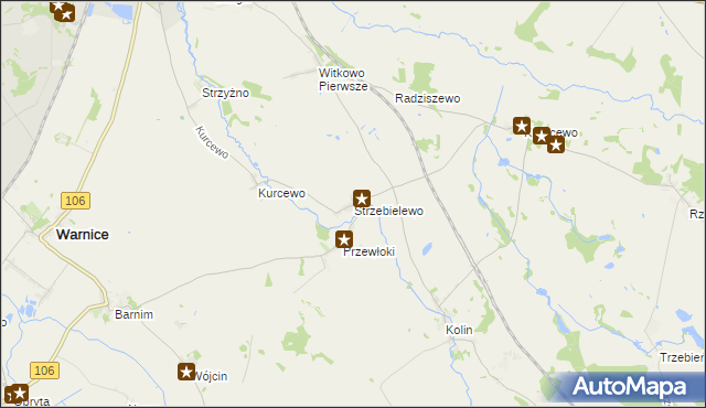 mapa Strzebielewo gmina Dolice, Strzebielewo gmina Dolice na mapie Targeo