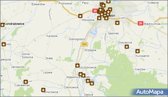 mapa Strzegów gmina Strzelin, Strzegów gmina Strzelin na mapie Targeo