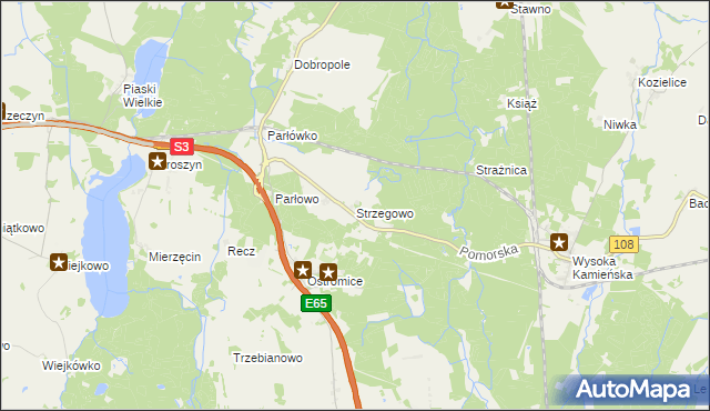 mapa Strzegowo gmina Wolin, Strzegowo gmina Wolin na mapie Targeo