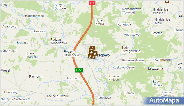 mapa Strzegowo powiat mławski, Strzegowo powiat mławski na mapie Targeo