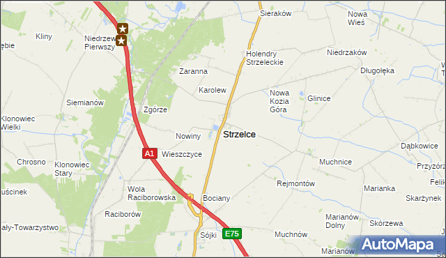 mapa Strzelce powiat kutnowski, Strzelce powiat kutnowski na mapie Targeo