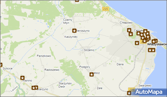 mapa Strzelno gmina Puck, Strzelno gmina Puck na mapie Targeo