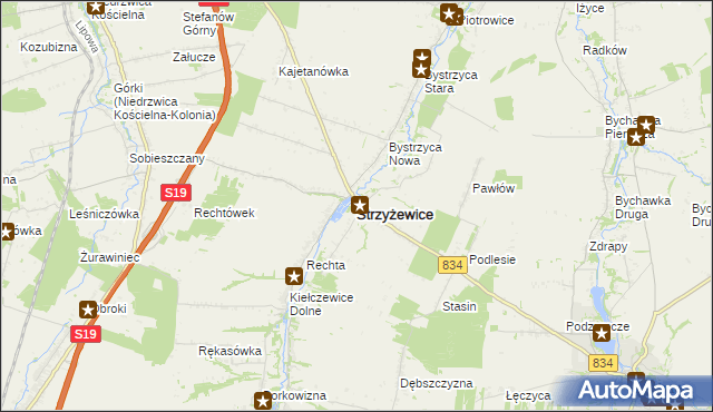 mapa Strzyżewice powiat lubelski, Strzyżewice powiat lubelski na mapie Targeo