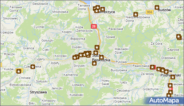 mapa Sucha Beskidzka, Sucha Beskidzka na mapie Targeo