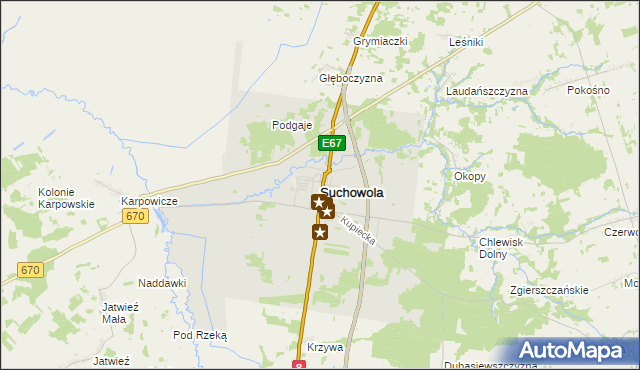 mapa Suchowola powiat sokólski, Suchowola powiat sokólski na mapie Targeo