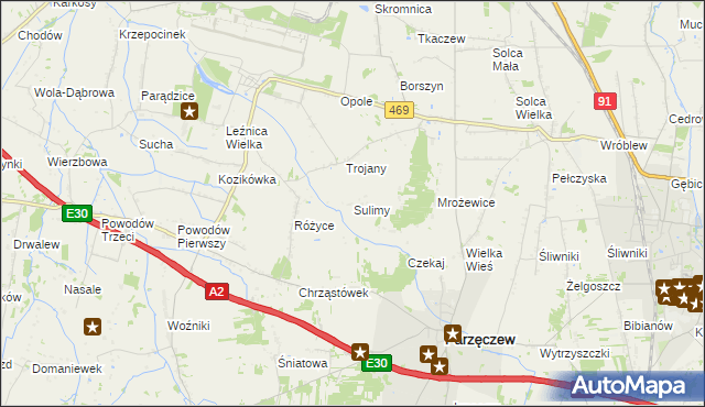 mapa Sulimy gmina Parzęczew, Sulimy gmina Parzęczew na mapie Targeo