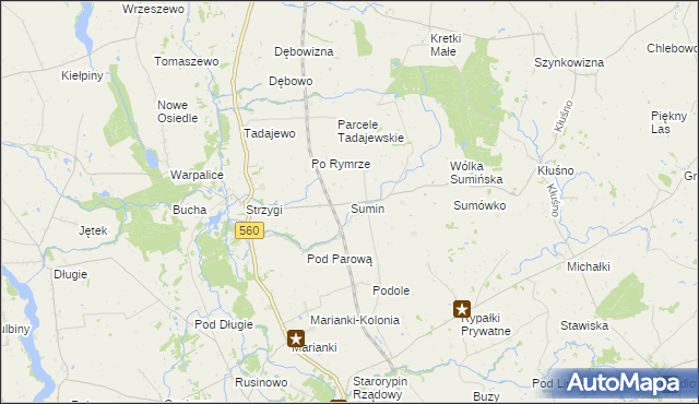 mapa Sumin gmina Osiek, Sumin gmina Osiek na mapie Targeo