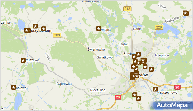 mapa Świątkowo gmina Bytów, Świątkowo gmina Bytów na mapie Targeo