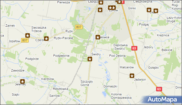 mapa Świdry gmina Łuków, Świdry gmina Łuków na mapie Targeo