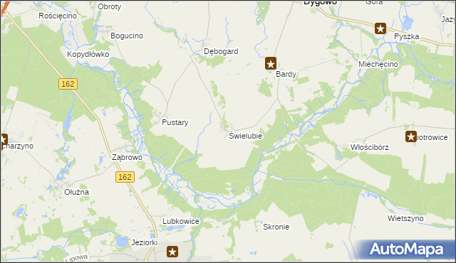 mapa Świelubie gmina Dygowo, Świelubie gmina Dygowo na mapie Targeo