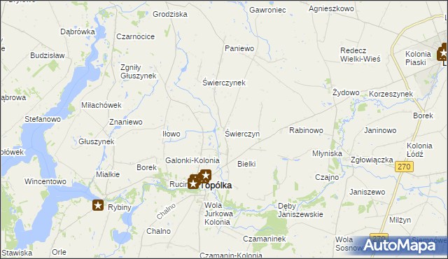 mapa Świerczyn gmina Topólka, Świerczyn gmina Topólka na mapie Targeo