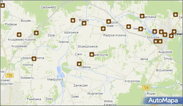 mapa Świerczyna gmina Drzewica, Świerczyna gmina Drzewica na mapie Targeo