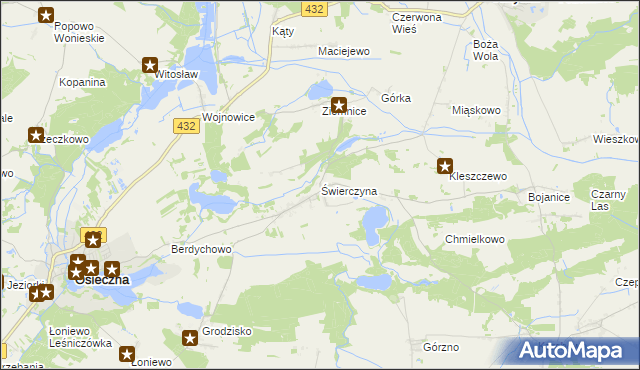 mapa Świerczyna gmina Osieczna, Świerczyna gmina Osieczna na mapie Targeo