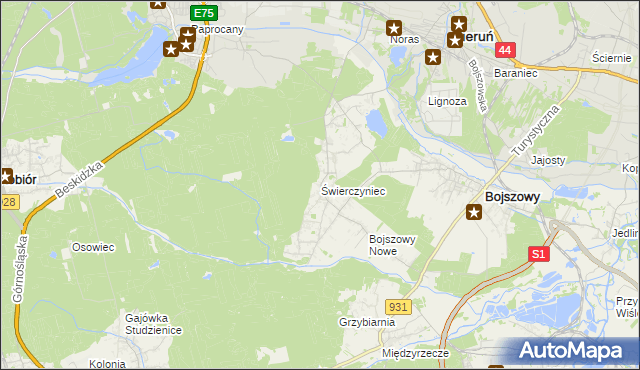 mapa Świerczyniec gmina Bojszowy, Świerczyniec gmina Bojszowy na mapie Targeo