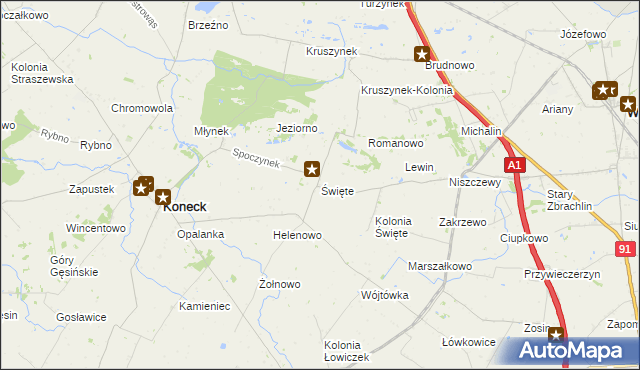 mapa Święte gmina Koneck, Święte gmina Koneck na mapie Targeo