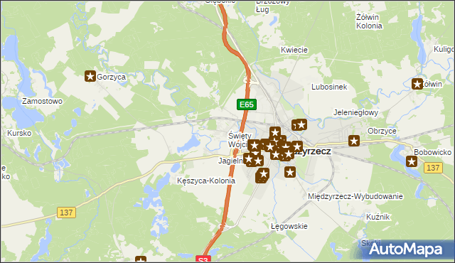 mapa Święty Wojciech gmina Międzyrzecz, Święty Wojciech gmina Międzyrzecz na mapie Targeo