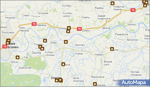 mapa Świniary gmina Drwinia, Świniary gmina Drwinia na mapie Targeo