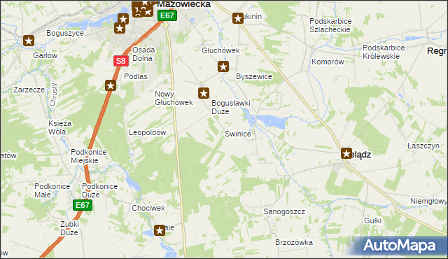 mapa Świnice gmina Rawa Mazowiecka, Świnice gmina Rawa Mazowiecka na mapie Targeo