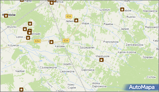 mapa Szczepanek gmina Tłuszcz, Szczepanek gmina Tłuszcz na mapie Targeo