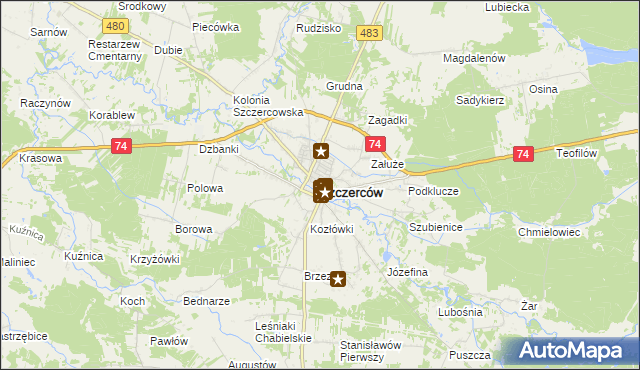 mapa Szczerców, Szczerców na mapie Targeo