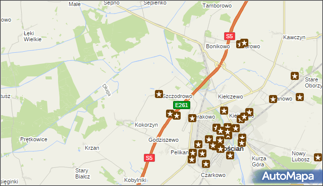 mapa Szczodrowo gmina Kościan, Szczodrowo gmina Kościan na mapie Targeo