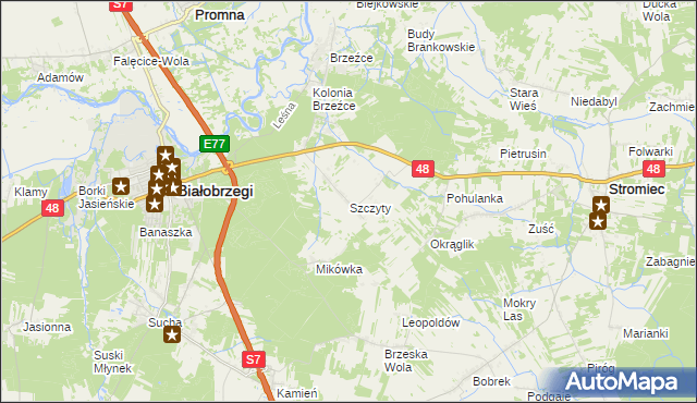 mapa Szczyty gmina Białobrzegi, Szczyty gmina Białobrzegi na mapie Targeo