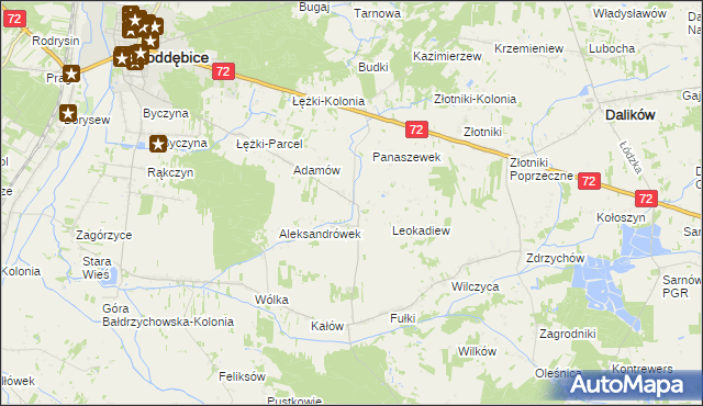 mapa Szczyty gmina Poddębice, Szczyty gmina Poddębice na mapie Targeo