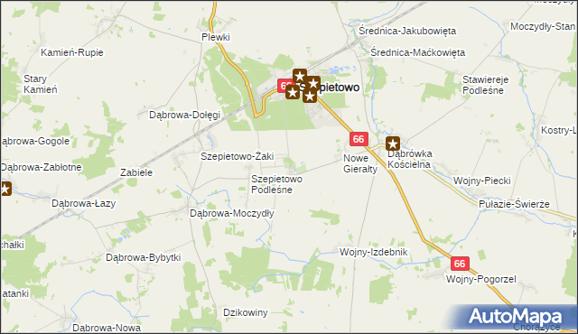 mapa Szepietowo-Wawrzyńce, Szepietowo-Wawrzyńce na mapie Targeo