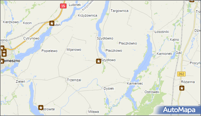 mapa Szydłowo gmina Trzemeszno, Szydłowo gmina Trzemeszno na mapie Targeo