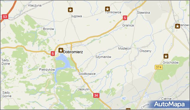 mapa Szymanów gmina Dobromierz, Szymanów gmina Dobromierz na mapie Targeo