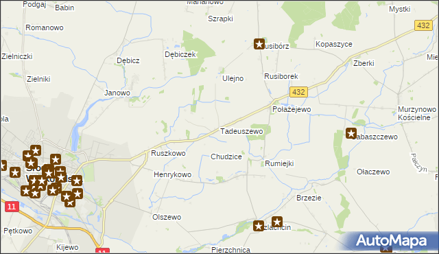 mapa Tadeuszewo, Tadeuszewo na mapie Targeo