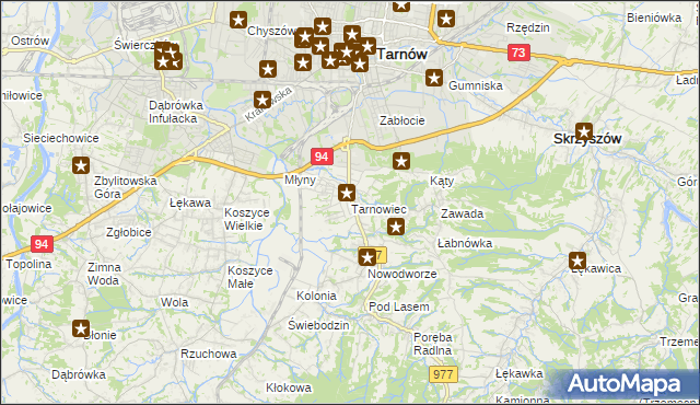 mapa Tarnowiec gmina Tarnów, Tarnowiec gmina Tarnów na mapie Targeo