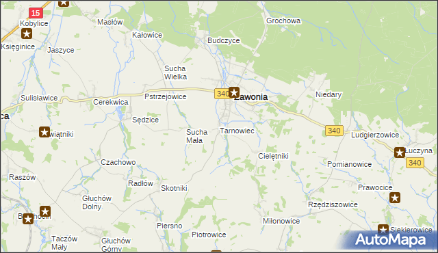 mapa Tarnowiec gmina Zawonia, Tarnowiec gmina Zawonia na mapie Targeo