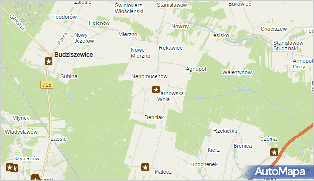 mapa Tarnowska Wola gmina Lubochnia, Tarnowska Wola gmina Lubochnia na mapie Targeo