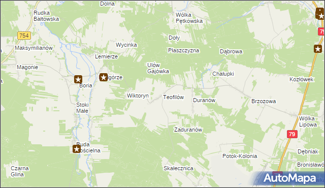 mapa Teofilów gmina Tarłów, Teofilów gmina Tarłów na mapie Targeo