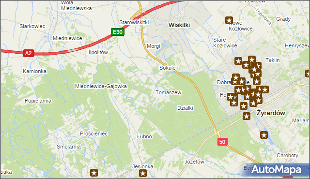 mapa Tomaszew gmina Wiskitki, Tomaszew gmina Wiskitki na mapie Targeo