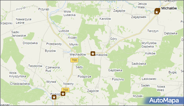 mapa Tomaszów gmina Michałów, Tomaszów gmina Michałów na mapie Targeo