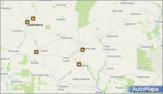 mapa Trębaczew gmina Sadkowice, Trębaczew gmina Sadkowice na mapie Targeo