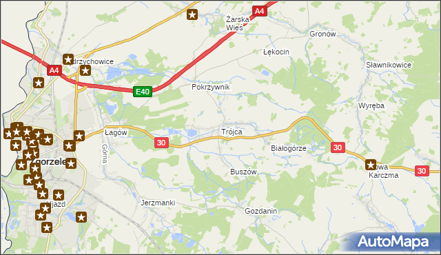 mapa Trójca gmina Zgorzelec, Trójca gmina Zgorzelec na mapie Targeo