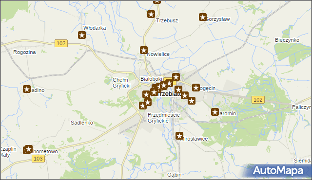 mapa Trzebiatów powiat gryficki, Trzebiatów powiat gryficki na mapie Targeo