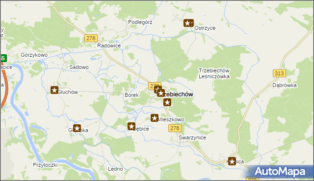 mapa Trzebiechów powiat zielonogórski, Trzebiechów powiat zielonogórski na mapie Targeo